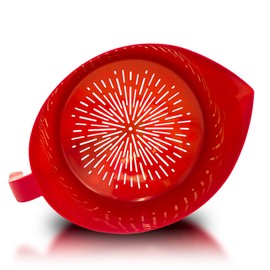 Easy Greasy Colander Grease Strainer With Handle And Container, Catch Bowl With Lid 3 Piece Strain Set | Strains Ground Beef, Bacon & Pasta | Safe Kitchen Gadget BPA Free | Made In The USA (Red)