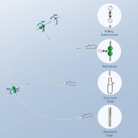 Luroad Fishing Wire Leader Fishing Rigs Nylon-Coated Lines with Swivels Snap Beads Stainless Steel Hooks Crimps Saltwater Freshwater for Fishing Lovers Angler (‎E.2 Arm-Green-12pcs)