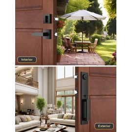 Tinewa Front Door Lock Set, Full Escutcheon Front Door Handle Sets, Heavy Duty Entry Door Lock Sets with 3 Keys, Door Locks with Deadbolt Lever Handle