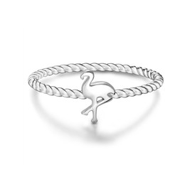Glanzstücke München Women's Ring Flamingo Sterling Silver - Women's Ring with Motif Thin Plug-In Ring Friendship Rings, 60, Silver