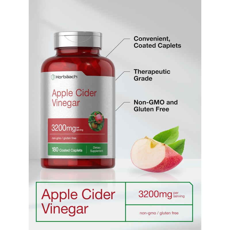 Horbäach Apple Cider Vinegar Caplets 3200mg | 180 Pills |