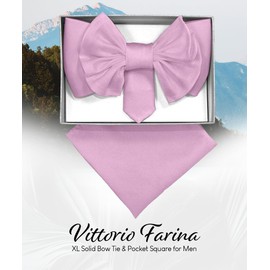 Vittorio Farina XL Solid Bow Tie & Pocket Square Set (Lavender)