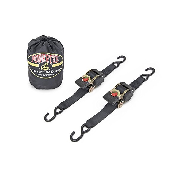 PowerTye 2in x 10ft Retractable Heavy-Duty Ratchet Tie-Downs, S-Hooks with