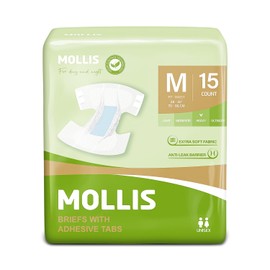 MOLLIS Adult Diapers for Women and Men, Unisex Disposable Incontinence Briefs with Tabs, Maximum Absorbency, Overnight Leak Protection, Medium, 60 Count