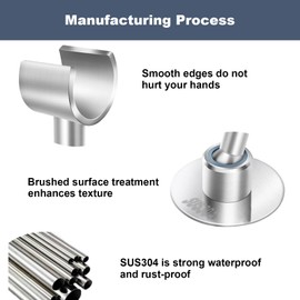 Shower Head Holder 360° Adjustable Handheld Bathroom Shower Head Bracket SUS304 Stainless Steel Wall Mount Shower Spray Holder No Drill Adhesive Mount Handheld Shower Head Holder Brushed Finish