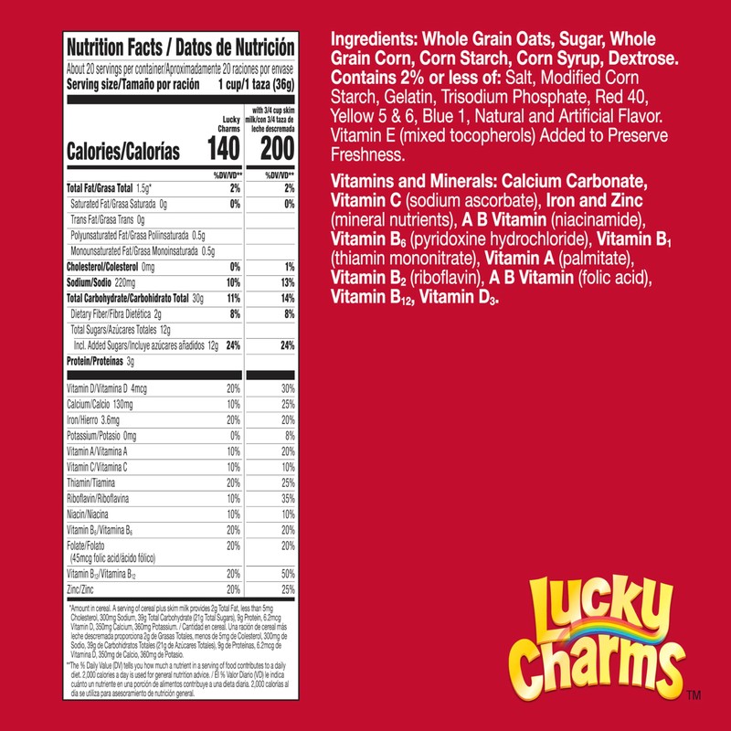 Lucky Charms Gluten Free Cereal with Marshmallows, Kids Breakfast Cereal,