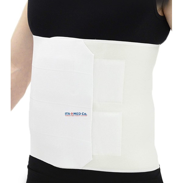 ITA-MED Unisex 12” Abdominal Binder – Helps Recover Post-Surgery, Postpartum & Hernia, Made in USA, White (XL)