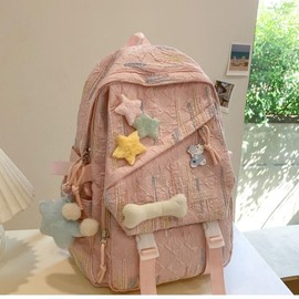 Chmnigma Y2K Backpack for Women Star Aesthetic Cute Bookbag Kawaii Preppy Backpacks Coquette Casual Travel Daypack.(Pink)