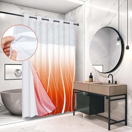 Likiyol Orange No Hook Shower Curtain with Snap in Liner, Fall Modern Striped Hotel Shower Curtain and Liner Set, Ombre See Through Shower Curtain with Window, Double Layer, Washable, 71" x 74"