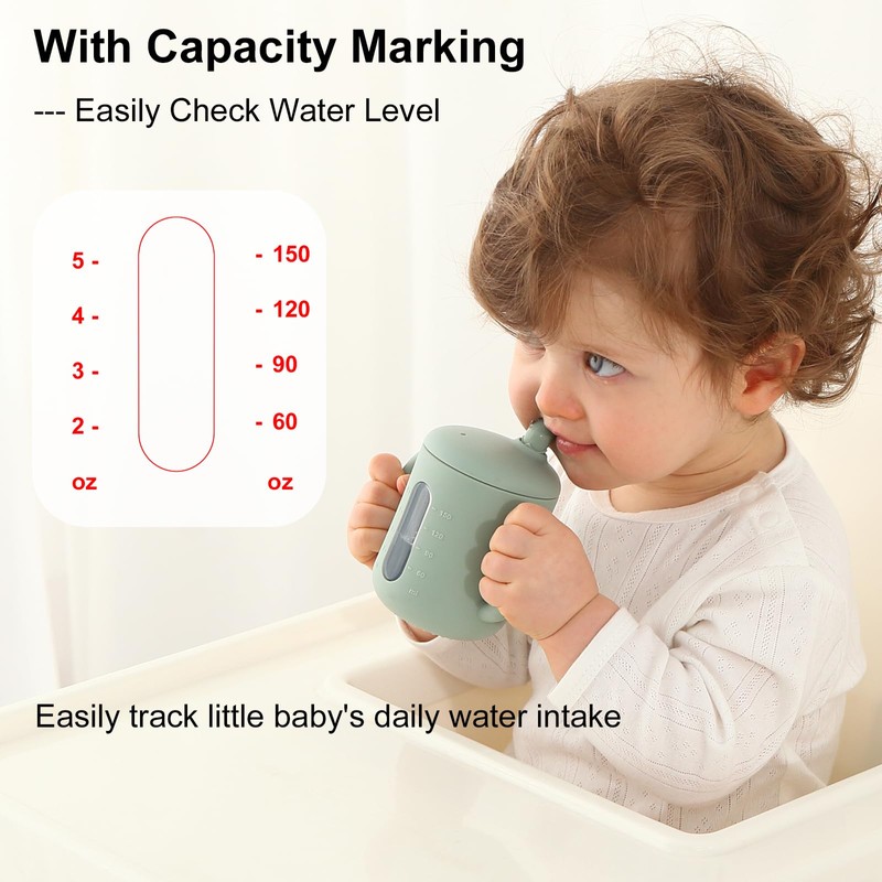 Seposeve 2 Pack Silicone Sippy Cups, Leak-Proof Baby Straw Cup