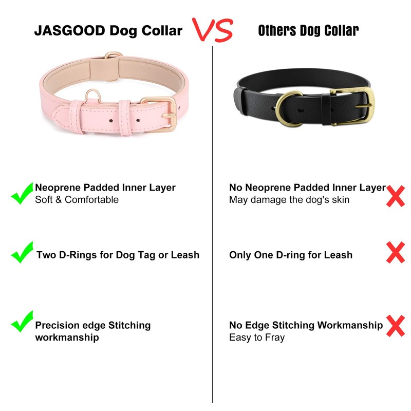 Leather Dog Collar Adjustable Soft Leather Padded Collar Heavy Duty