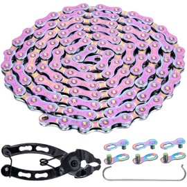 YBEKI Bicycle Chain 10-Speed Colour Bicycle Chain 1/2 x 11/128 Length 116 Links with 2 Pairs of Chain Lock