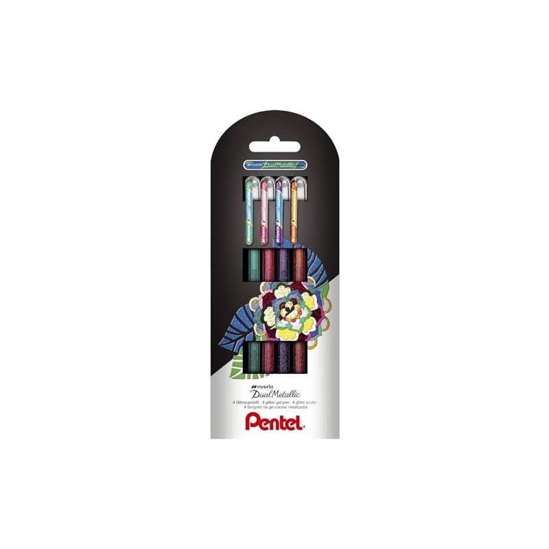 Pentel K110-4COL Dual Metallic Hybrid Gelroller, verschiedene farb-Effekte auf Hellem/Dunklem