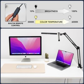 Glint Edge Double Head LED Desk Lamp, Ultra-Wide Coverage for 72" Workspaces, Eye-Caring, 360° Adjustable, Stepless Dimming, Remote Control, 10 Brightness Modes, 3 Color Temperatures, Energy Efficient
