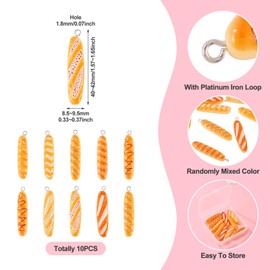 Boutigem - 10 colgantes de resina de baguette en 3D con forma de pan francés de imitación de alimentos, encantadores adornos para colgar pan para manualidades, arete, llaveros, joyería