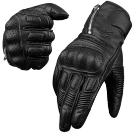 J.A.G. Leather Motorcycle Motorbike Knuckle Protection Powersports Gloves - Motorcycle Gloves Touchscreen for Men (Black/Zip, Medium)