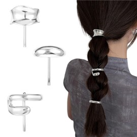Hebterrka Pack of 3 Silver Ponytail Holders Hair Clips, 1 Inch Metal High Ponytail Hair Buckles, Decorative Hair Clips, Hair Accessories for Women