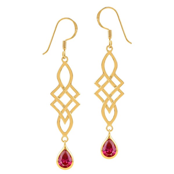 Silvershake 7X5mm Simulated Pear Shape Red Ruby 18K Yellow Gold
