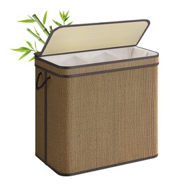 SONGMICS Laundry Hamper with Lid, Bamboo Laundry Basket, Removable Machine Washable Laundry Basket, with Handles, 26.4-Gallons, for Laundry Room, Bedroom, Bathroom, Dove Gray ULCB063G01