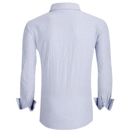 Esabel.C Seersucker Mens Dress Shirts Striped Cotton Casual Business Button Down Shirts for Men,Blue,XL