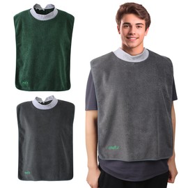 MATZ Adult Bibs Full Coverage Ultra Absorbent Cotton Terry Towel Snap-on Bibs with Comfortable Ribbed Neck Gray & Green