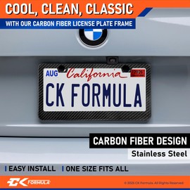 Premium Carbon Fiber Style License Plate Frames – 2-Pack, Stainless Steel, Weather, Rust-Proof, Rattle-Free, License Plate Holders, Universal Fit with Screw Caps, Car Accessory for Men & Women