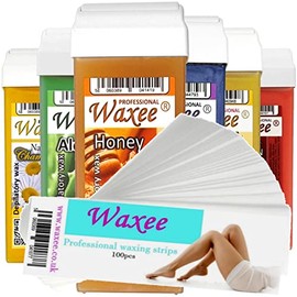 Waxee 6x 100ml Roller ROLL ON WAX CARTRIDGE + 100 strips Body & Leg "Waxee" NEW FORMULA (Mix of 6 wax cartridges)
