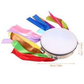 Abaodam Dance Performance Hand Drum Tambourine with Ribbons Wood Frame Drums with Metal Jingles Handheld Percussion Tap for Adults Party Performance
