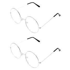 UILYNIU 2 Pairs Unisex Retro Round Glasses Clear Lens Ultra Light Santa Claus Grandma Grandpa Glasses with Clear Lens Accessory for Women, Men for Carnival, Fancy Dress or Festival (2 Pairs)