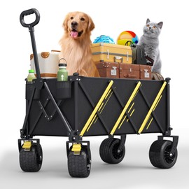 Wagons carts Foldable，Collapsible Wagon Foldable Wagon, Gather Heavy Duty Garden cart, Portable cart，Pets carts，with Large All-Terrain Beach Wheels and Drink Holder for Sports, Shopping, Camping