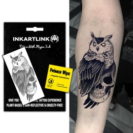 INKARTLINK Semi Permanent Tattoo, Temporary Tattoo, party tattoo, beautiful and realistic design, fun tattoo experience, cruelty-free, non-reflective, waterproof (Skull Owl)
