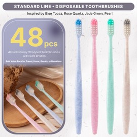 Fresings 48-Pack Disposable Toothbrushes Individually Wrapped, Soft Bristle Bulk Travel Toothbrush for Adults, Kids, Guest, Hotel, Home, Camping, Donation – 4 Colors, Mini Manual Value Pack
