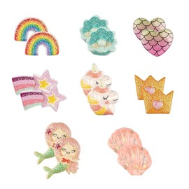 8 Pairs of Children's Ear Clips, Comfort Clip Earrings, Children's Girls Set with Unicorn and Bowl, Hypoallergenic Clip Earrings Children Without Ear Hole, Glitter Clips Children for Party and Gift