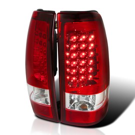 SPEC-D TUNING Red Clear Lens LED Tail Lights Compatible with 1999-2002 Chevy Silverado 1500/1500HD/2500/2500HD/3500, GMC Sierra Models, Left + Right Pair Assembly