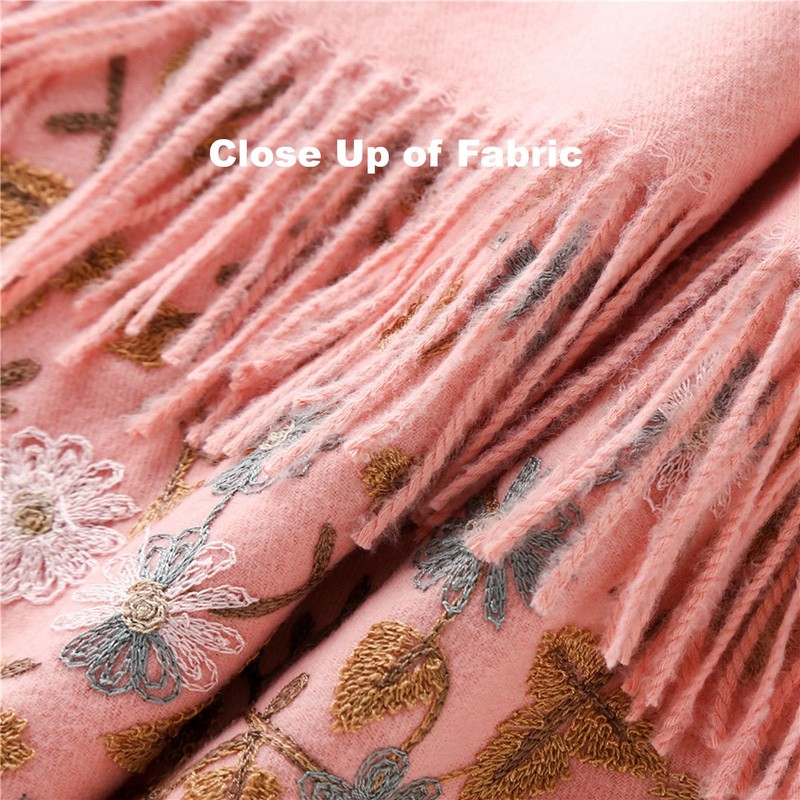 GFM® Embroidered Cashmere Texture Wool Pashmina Scarf Autumn Winter (EMBSHL-A),