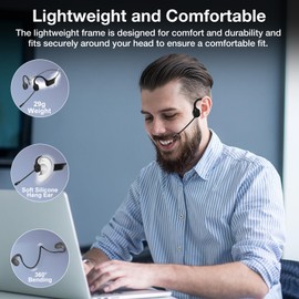 Bone Conduction Headphones with Mic, Earphones Bluetooth 5.3, Open-Ear Headphones with Noise-Canceling Rotated Boom Microphone, Wireless Headset Sweatproof Earphones for Working, Running, Driving