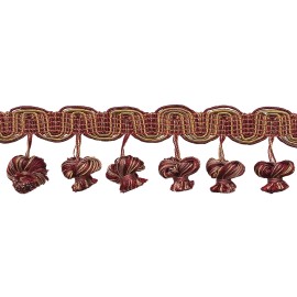 DÉCOPRO Burgundy Taupe Gold 2" Onion Tassel Fringe Trim Cranberry Harvest [5 Yards]