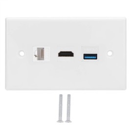 Yosoo Salida USB, placa de pared CAT6 + HDMI + USB3.0 Placa de pared con clip de panel de zócalo para el hogar