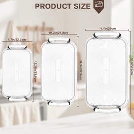 Aayoruro Serving Tray with Handles Set of 3 Rectangular Large Serving Platters 16.5/14.9/13.2 Inch White Plates for Dinner, Party, Entertaining, Transparent