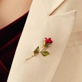 Cimenexe Vintage Rose Flower Brooch Red Rose Brooch Pin Enamel Flower Pin Brooch Red Flower Brooch Pin Wedding Lapel Pin Banquet Badge Pins Jewellery for Women and Girls Gifts, Metal