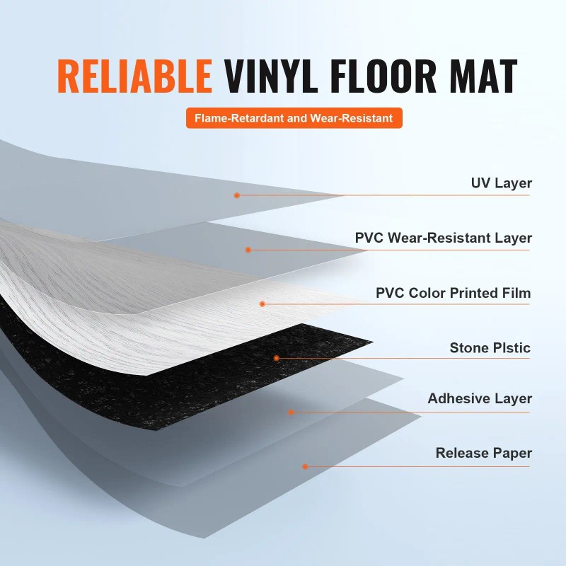 Self-Adhesive Light Gray Wood Grain Vinyl Floor Tiles 36 X