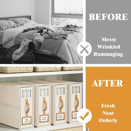 BigPonPon 6 Pack Bed Sheets Organizers And Storage (King Size),Foldable Sheet Organizer With Handle For Linen Closet,Bedding Organizer Storage For Sheets, Duvet Cover (Beige)