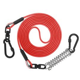 Sisifish Pet Tie Out Cable for Dogs, Dog Tie Out Cable, Dog Runner Cable with Swivel Hook and Shock Spring, Dog Leash Run Tether for Yard Outdoor and Camping (Red, 5MM*30FT)