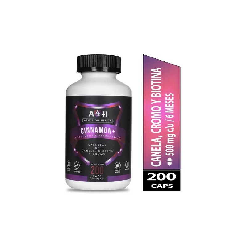 Biotina Picolinato De Cromo Canela 200 Cápsulas 500 Mg A4h