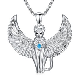 SILBAZ Bastet Goddess Necklace Egyptian Cat Goddess Pendant Ancient Bastet Statue Necklace Egyptian Jewelry for Men Women