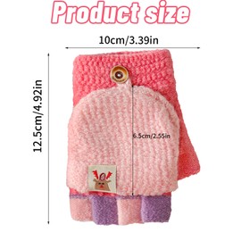 Cxryrzhe Kids Winter Gloves 5-14 Yrs for Girls,Convertible Flip Top Gloves Cartoon Pink Deer Thermal Knitted Gloves Knit Fingerless Gloves Warm Stretchy Mitten Cover