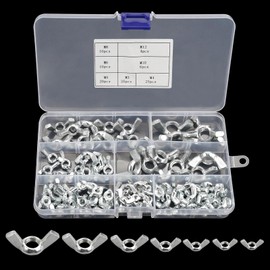 100 Pieces Wing Nuts Assortment Kit, Butterfly Wing Nut,Stainless Steel Butterfly Nuts,M3/M4/M5/M6/M8/M10/M12, Hand Twist Fasteners for Electronic Devices, Automotive and Mechanical Hardware