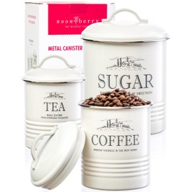 noonberry Kitchen Canisters for Countertop - Set of 3 - Airtight Coffee Tea Sugar Container Set - Country Rustic Farmhouse Canisters Sets for the Kitchen