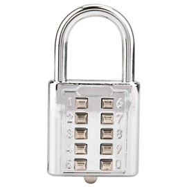 Padlock, Lock Tactile Button Combination Padlock, 10 Button Combination Padlock, 10 Digit Push Button Combination Padlock, 5 Locking Mechanism Bit Key Lock for Luggage, Cabinet