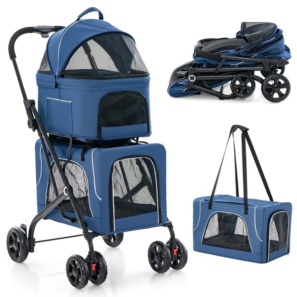 PETSITE Double Dog Stroller, Foldable 3-in-1 Cat Stroller with 2